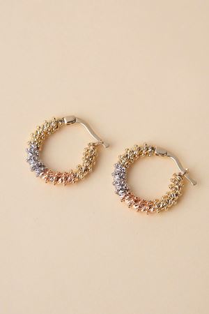 14 Ayar Üç Renkli Altın Toplu Halka Küpe