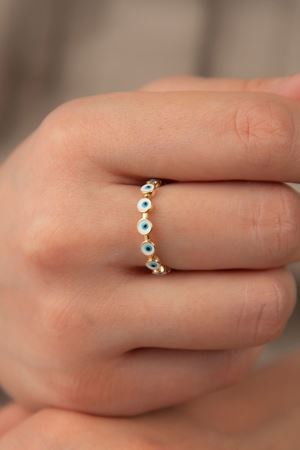 14 Ayar Sarı Altın Nazar Minimal Yüzük