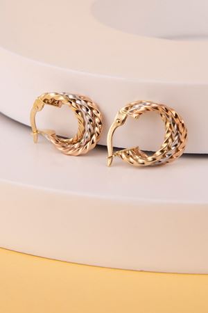 14 Ayar Üç Renkli Altın Halka Küpe