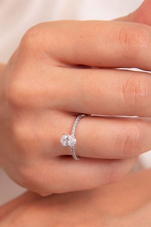 14 Ayar Beyaz Altın Kenar Taşlı Tektaş Yüzük