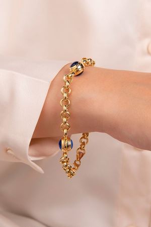 14 Ayar Sarı Altın Doch 3Lü Nazar Bileklik