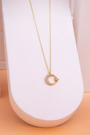 14 Ayar Sarı Altın Ay Yıldız Kolye