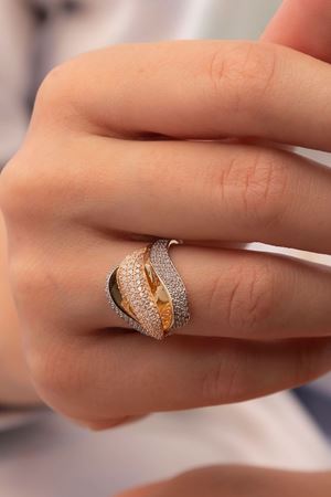 14 Ayar Üç Renkli Altın Tasarım Yüzük