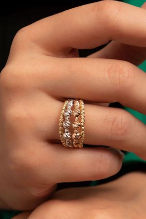 14 Ayar Üç Renkli Altın 2 Sıra Toplu Yüzük