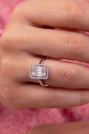 14 Ayar Beyaz Altın Baget Yüzük