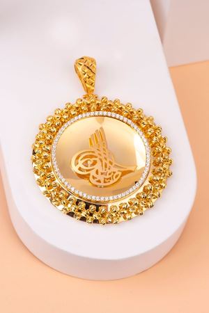 14 Ayar Sarı Altın Toplu Tuğra Kolye Ucu