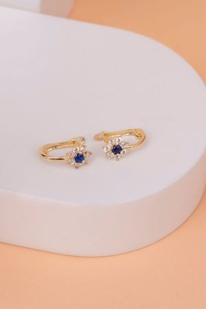 14 Ayar Sarı Altın Mavi Taşlı Çocuk Küpe