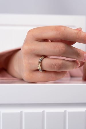 14 Ayar Üç Renkli Altın 2 Sıra Toplu Yüzük