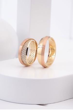 14 Ayar Sarı Rose Altın Tasarım Erkek Alyans