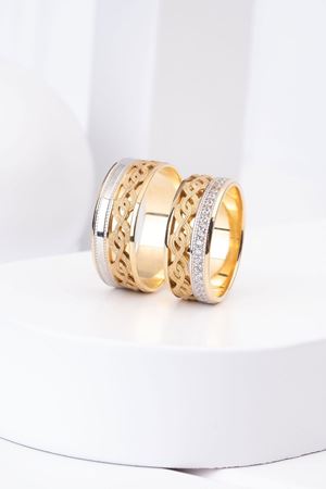 14 Ayar Sarı Beyaz Altın Erkek Alyans