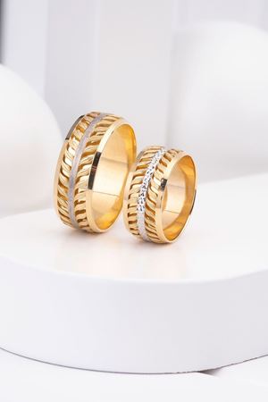 14 Ayar Sarı Beyaz Altın Erkek Alyans