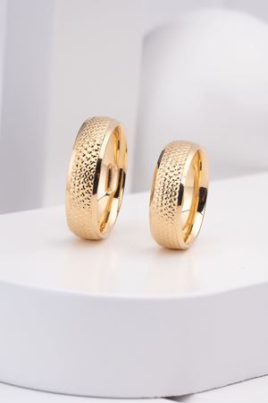 14 Ayar Sarı Altın 6 Mm Kalemli Erkek Alyans