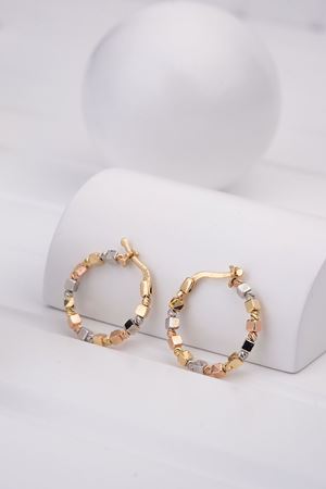 14 Ayar Üç Renkli Altın Tasarım Küp Küpe