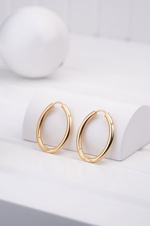 14 Ayar Sarı Altın Halka Oval Bombe Küpe