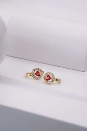 14 Ayar Sarı Altın Kırmızı Kalp Çocuk Küpe