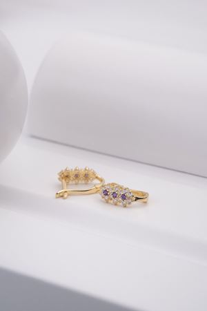 14 Ayar Sarı Altın Mor Taşlı Çocuk Küpe