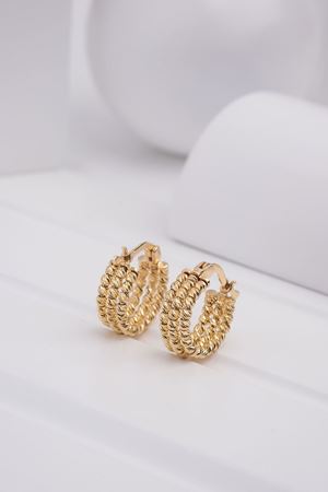 14 Ayar Sarı Altın 3 Sıra Toplu Halka Küpe