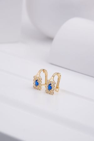 14 Ayar Sarı Altın Mavi Taşlı Çocuk Küpe