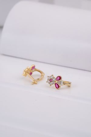 14 Ayar Sarı Altın Pembe Taşlı Çocuk Küpe