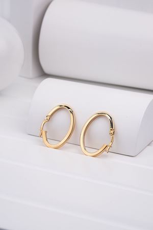 14 Ayar Sarı Altın Halka Oval Küpe