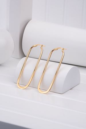 14 Ayar Sarı Altın Dikdörtgen Halka Küpe