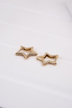 14 Ayar Sarı Altın Halka Yıldız Küpe