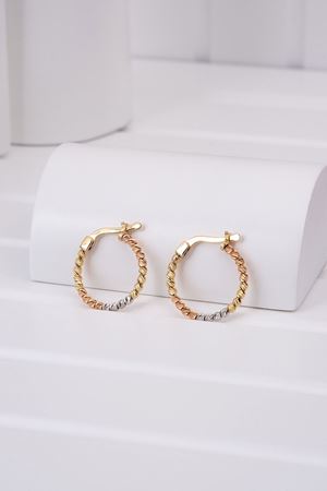 14 Ayar Üç Renkli Altın Halka 1 Sıra Küpe