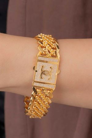 22 Ayar Sarı Altın Tasarım Beyaz CC Bileklik