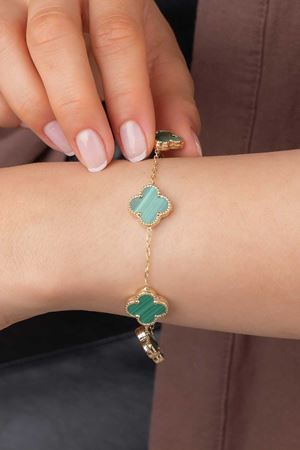 14 Ayar Sarı Altın Yeşil Yonca Bileklik