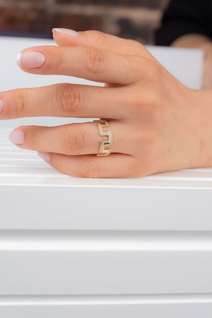 14 Ayar Sarı Altın Grek Desen Eklem Yüzük