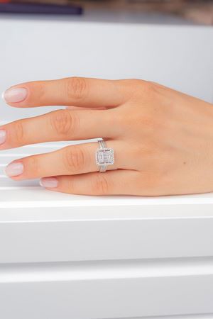 14 Ayar Beyaz Altın Baget Yüzük