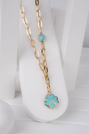 14 Ayar Altın Mavi Yonca Gerdanlık