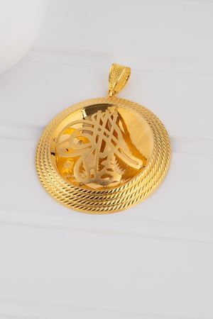 14 Ayar Sarı Altın Yuvarlak Tuğra Kolye Ucu