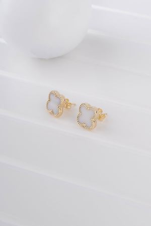 14 Ayar Sarı Altın Vidalı Yonca Küpe