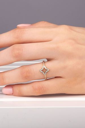 14 Ayar Sarı Altın Eklem Yonca Yüzük