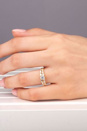 14 Ayar Sarı Altın Kenar Taşlı Tektaş Yüzük