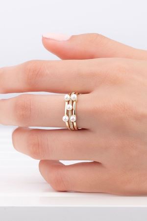 14 Ayar Sarı Altın İnci Yüzük