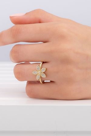 14 Ayar Sarı Altın Çiçek Yüzük