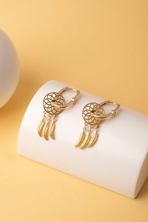 14 Ayar Sarı Altın Mandala Sallamalı Küpe