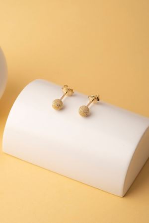 14 Ayar Sarı Altın Vidalı Top Küpe