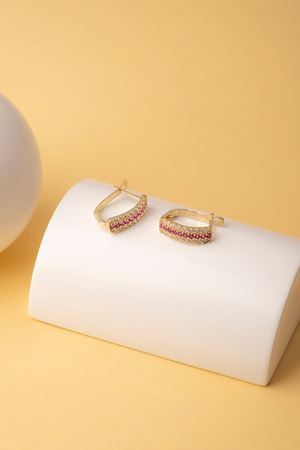 14 Ayar Sarı Altın Taşlı Pembe Çocuk Küpe