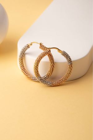 14 Ayar Üç Renkli Örgü Halka Küpe