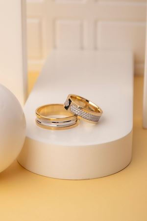 14 Ayar Sarı Beyaz Altın 6Mm Kadın Alyans