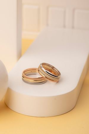 14 Ayar Üç Renkli Taşlı Erkek Alyans