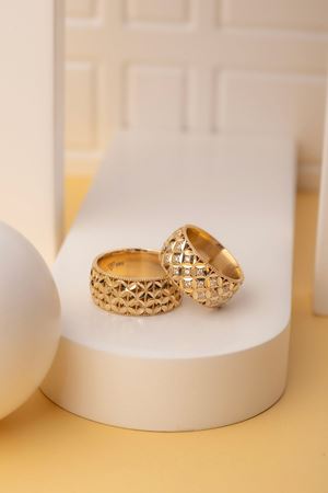 14 Ayar Sarı Altın Taşlı 9Mm Kadın Alyans