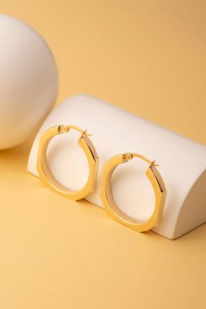 ARPAŞ 14 Ayar Sarı Altın Köşeli Halka Küpe