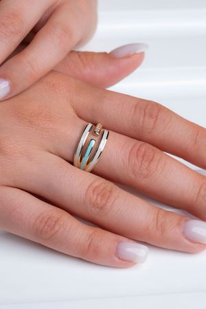 14 Ayar Sarı Altın Mavi Mineli Yüzük