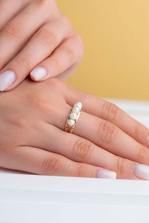 14 Ayar Sarı Altın İncili Yüzük