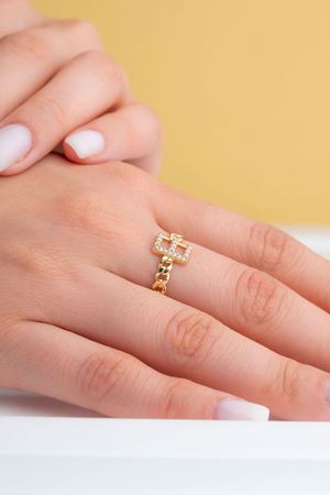 14 Ayar Sarı Altın E Harfli Yüzük