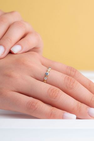 14 Ayar Sarı Altın Nazarlı Minimal Yüzük